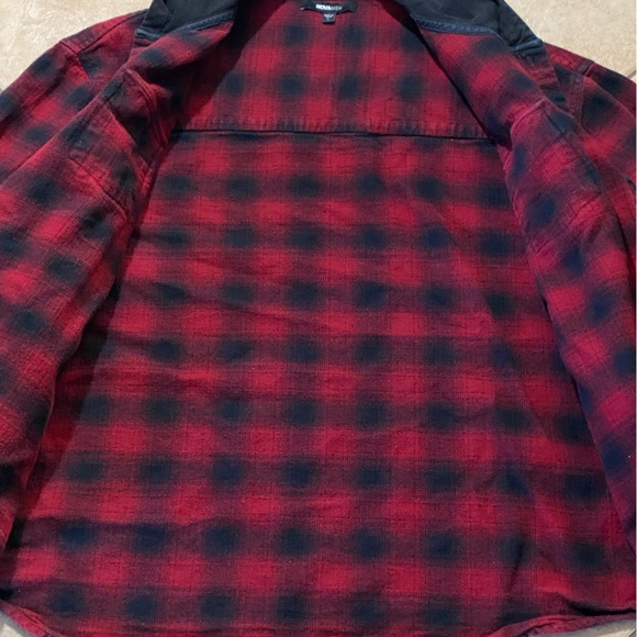 Buffalo Plaid Flannel Shirt Jacket Hooded Heavy Cotton L Red Outdoor Hiking Camp - Picture 6 of 8